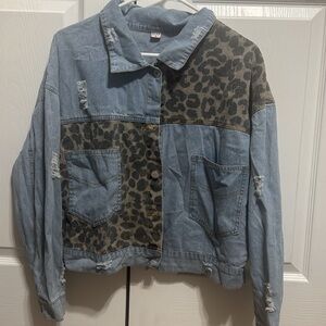 Leopard Patchwork Denim Jacket
